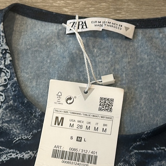 ZARA Mesh Denim Print Top - Picture 3 of 4